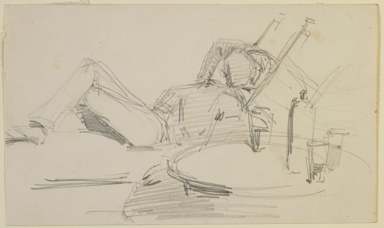 En mann tilbakelent på en seng, 1858 (blyant på off-white vevd papir) av James Abbott McNeill Whistler