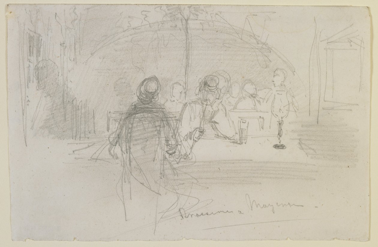 Brasserie i Mayence, 1858 (blyant på off-white papir) av James Abbott McNeill Whistler