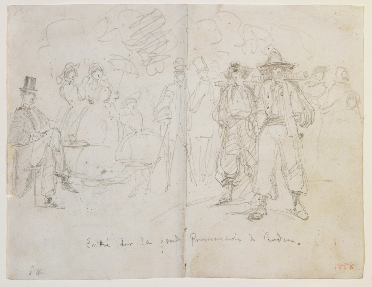 Inngangen til Grande Promenade i Baden, 1858 (blyant på off-white vevd papir) av James Abbott McNeill Whistler