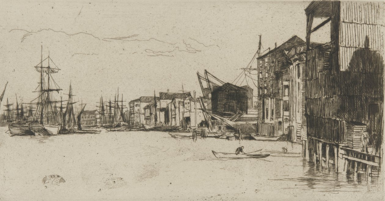 Free Trade Wharf, 1877 (radering på papir) av James Abbott McNeill Whistler