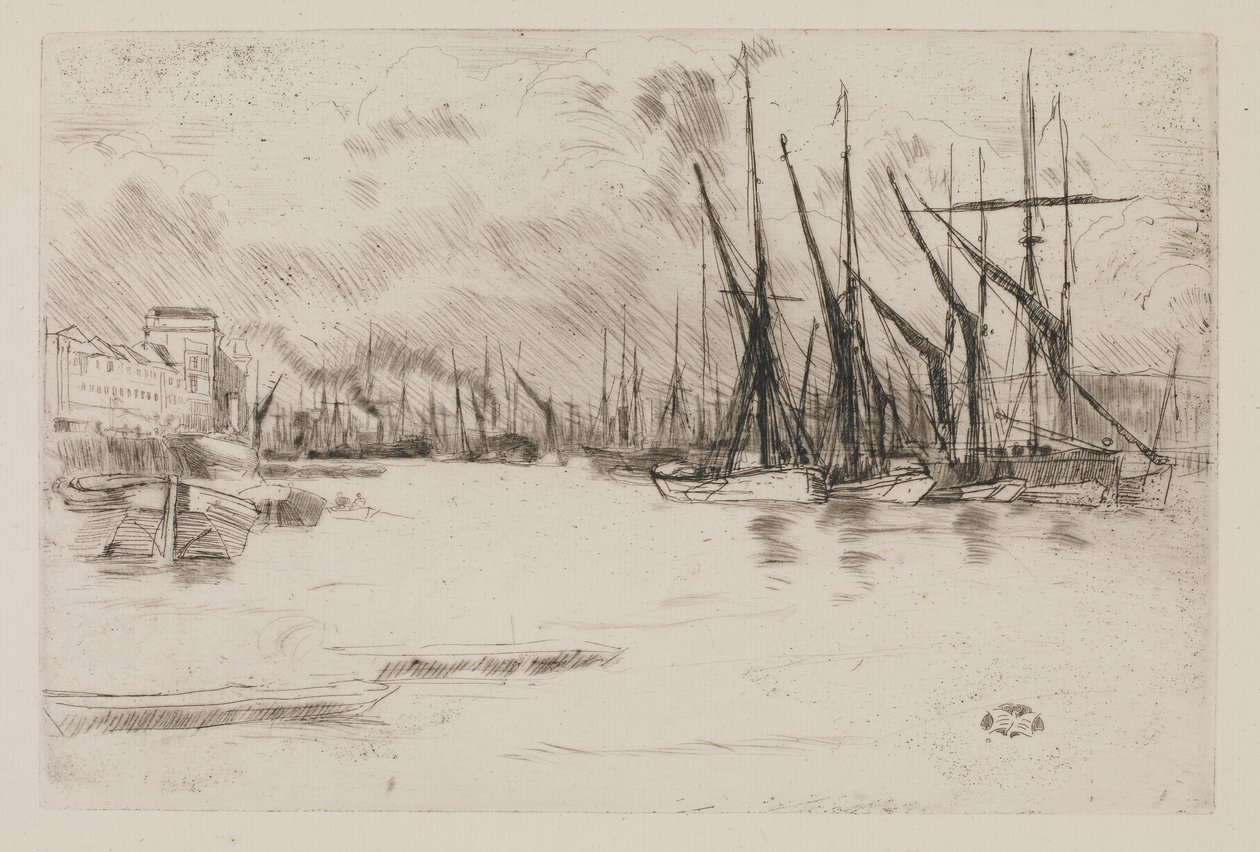 Fra Pickle-Herring Stairs, ca. 1878 (etsing og tørrpunkt på papir) av James Abbott McNeill Whistler