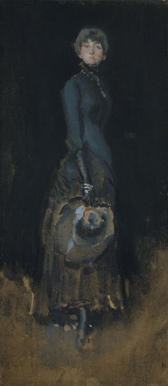 Lady in Grey, ca. 1883 (wc og gouache på mørkebrunt vevd papir) av James Abbott McNeill Whistler