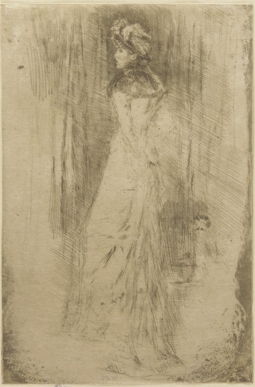 Maude, stående, ca. 1873 (tørrpunkt på papir) av James Abbott McNeill Whistler