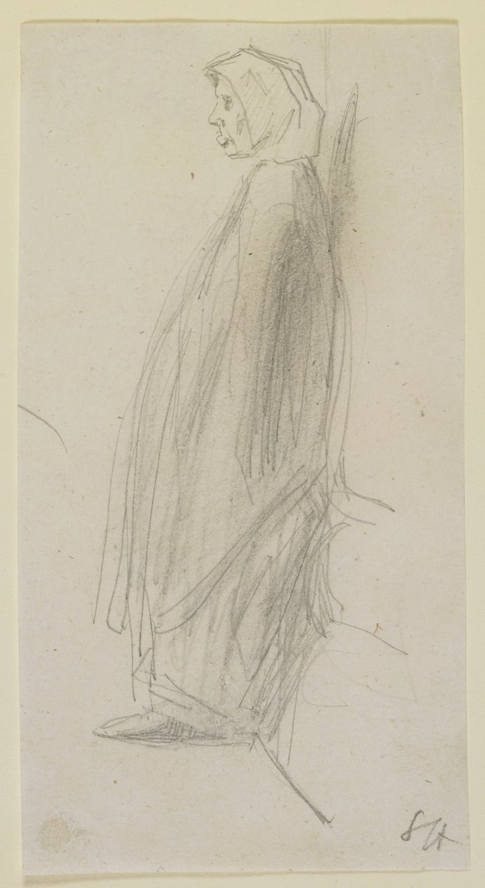Profilskisse av en gammel kvinne stående, 1858 (blyant på hvitt papir) av James Abbott McNeill Whistler