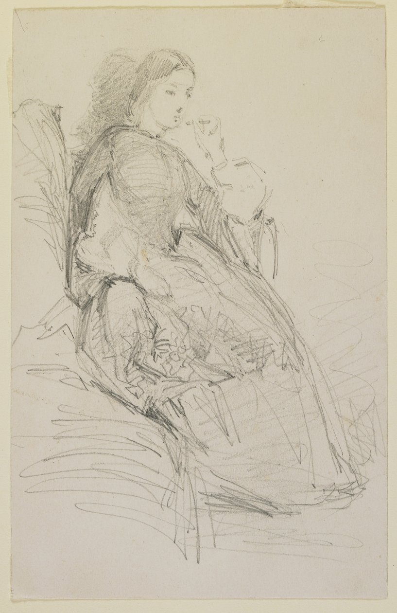 Sittende kvinne, røykende, 1858-59 (blyant på off-white vevd papir) av James Abbott McNeill Whistler