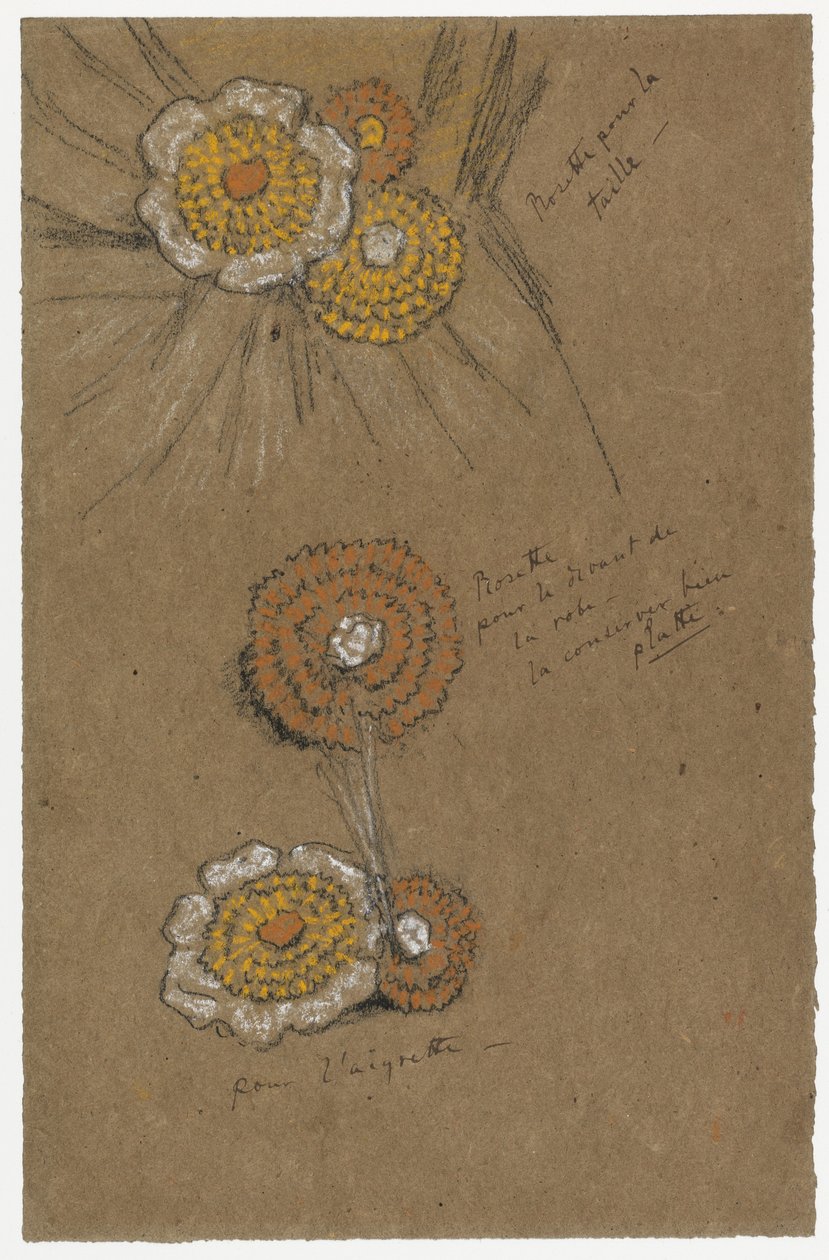 Studier av rosetter, 1871-74 (svart og hvitt kritt på brunt papir) av James Abbott McNeill Whistler
