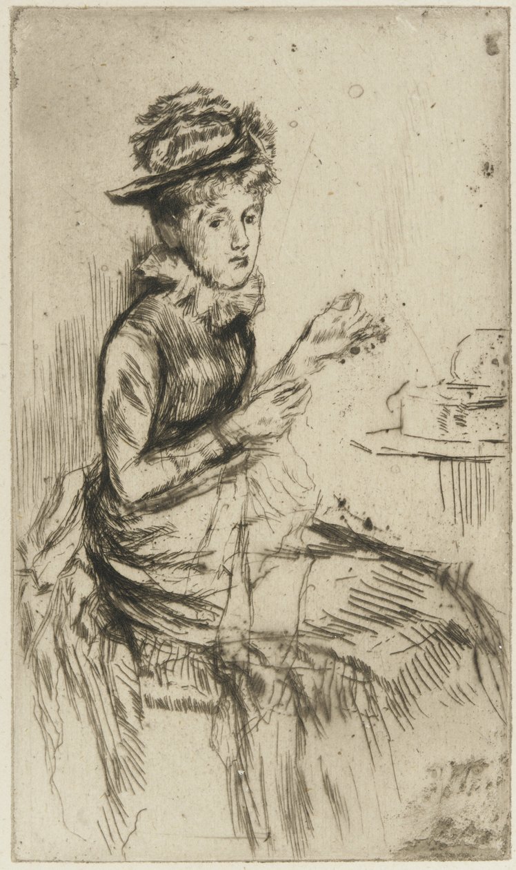 Tatting (muligens Lizzie Dawson) ca. 1873 (tørrpunkt på papir) av James Abbott McNeill Whistler