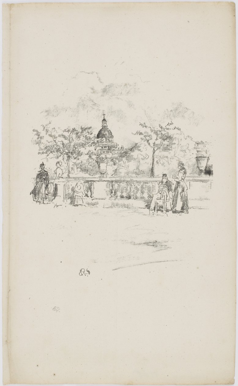 Pantheon, fra terrassen til Luxembourghagen, 1893 (litho på papir) av James Abbott McNeill Whistler