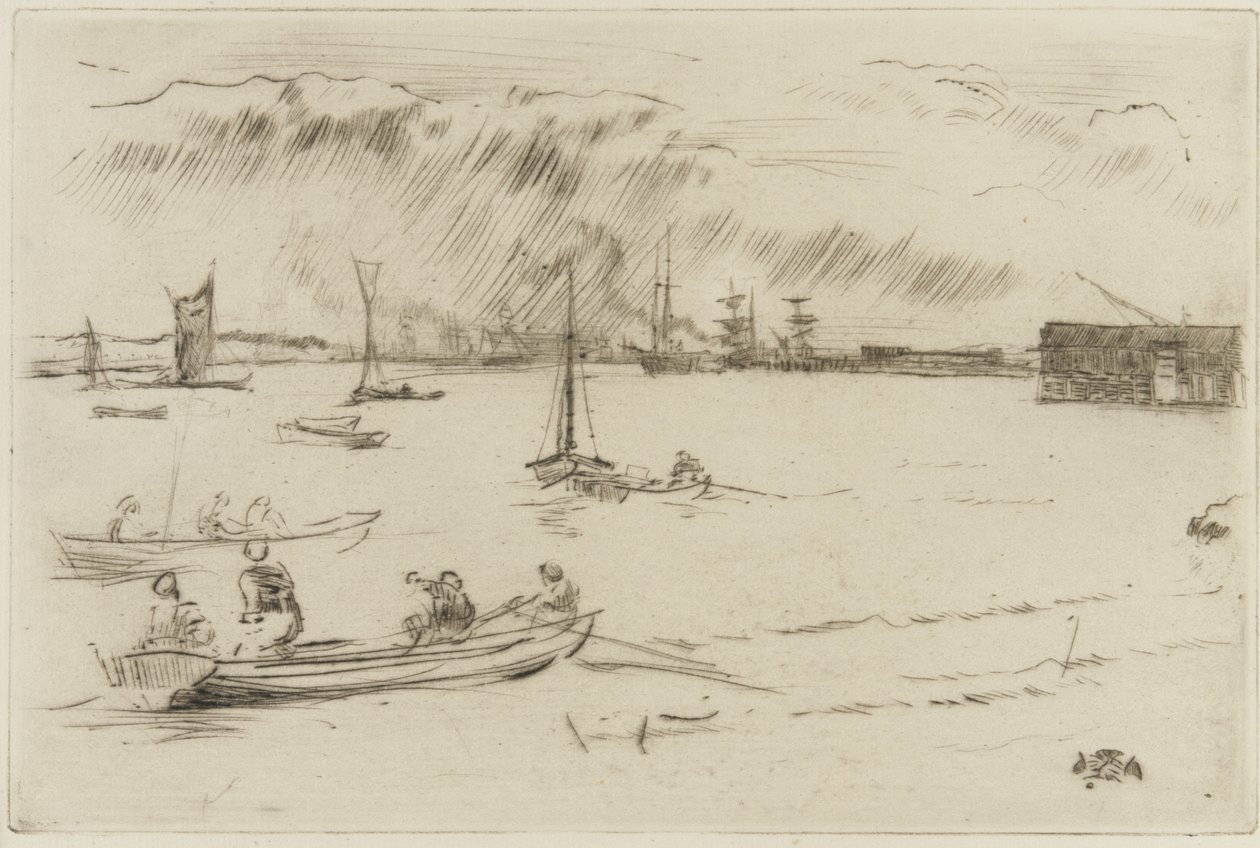 Themsen mot Erith, ca. 1877 (tørrpunkt på papir) av James Abbott McNeill Whistler