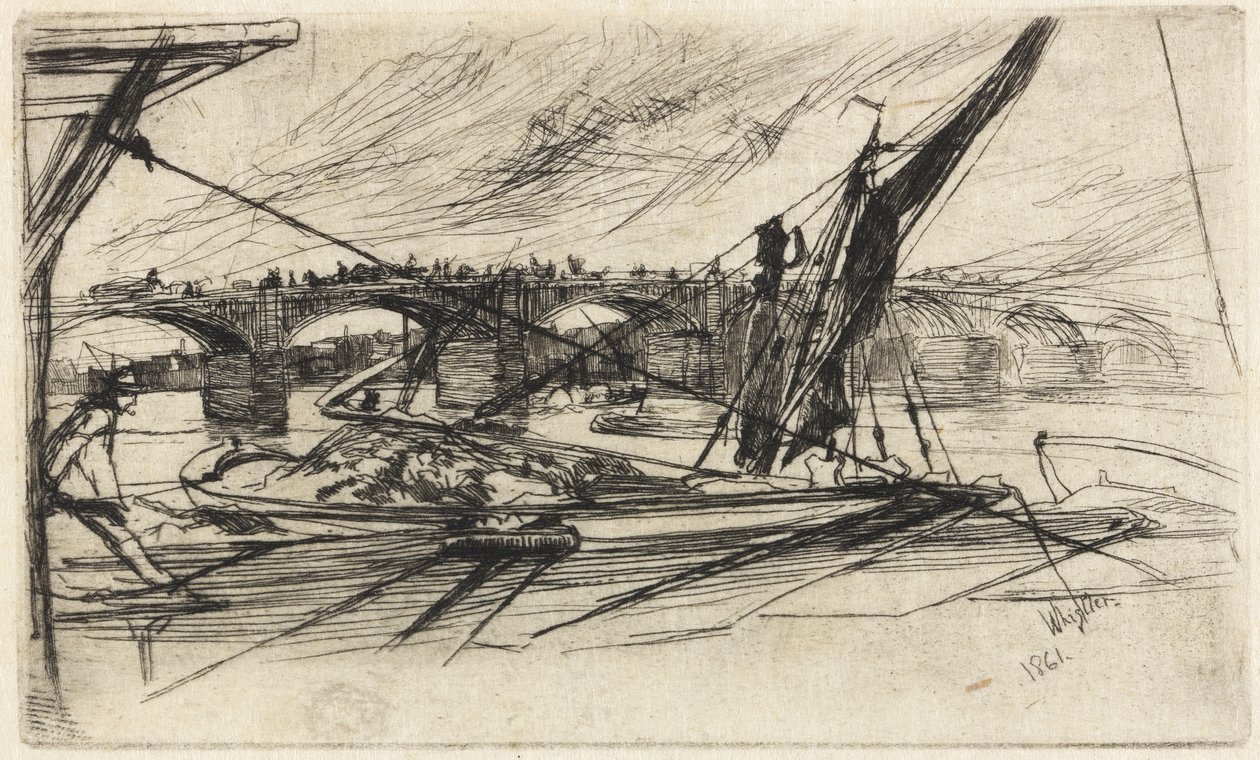 Vauxhall Bridge, 1861 (etsing, svart karbonblekk på japansk papir) av James Abbott McNeill Whistler