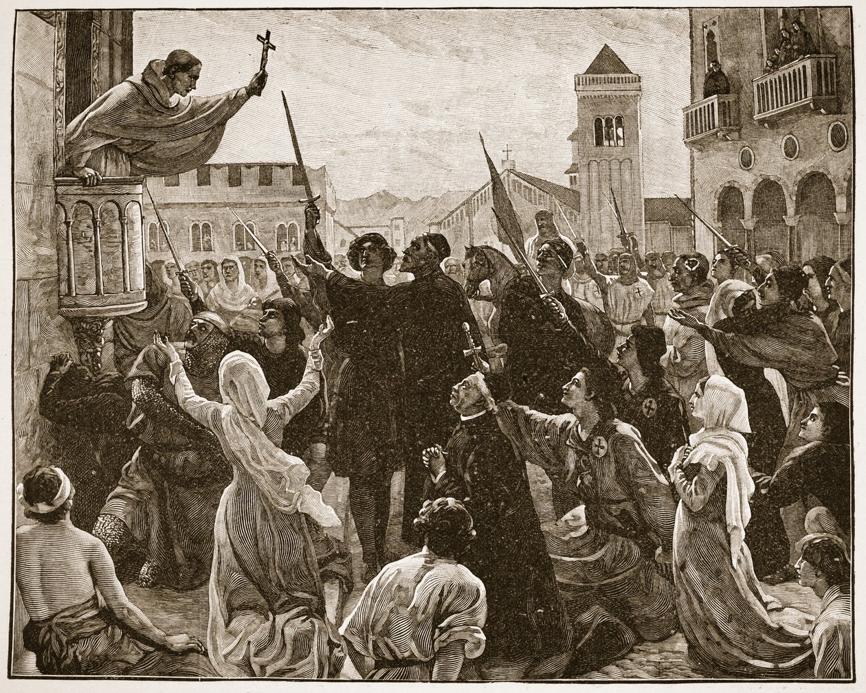 St. Bernard som forkynner det andre korstoget, illustrasjon fra 