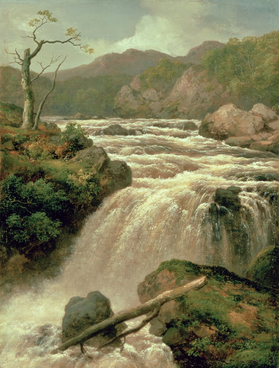 Foss ved elven Neath, Sør-Wales, 1800-tallet av James Burrell Smith