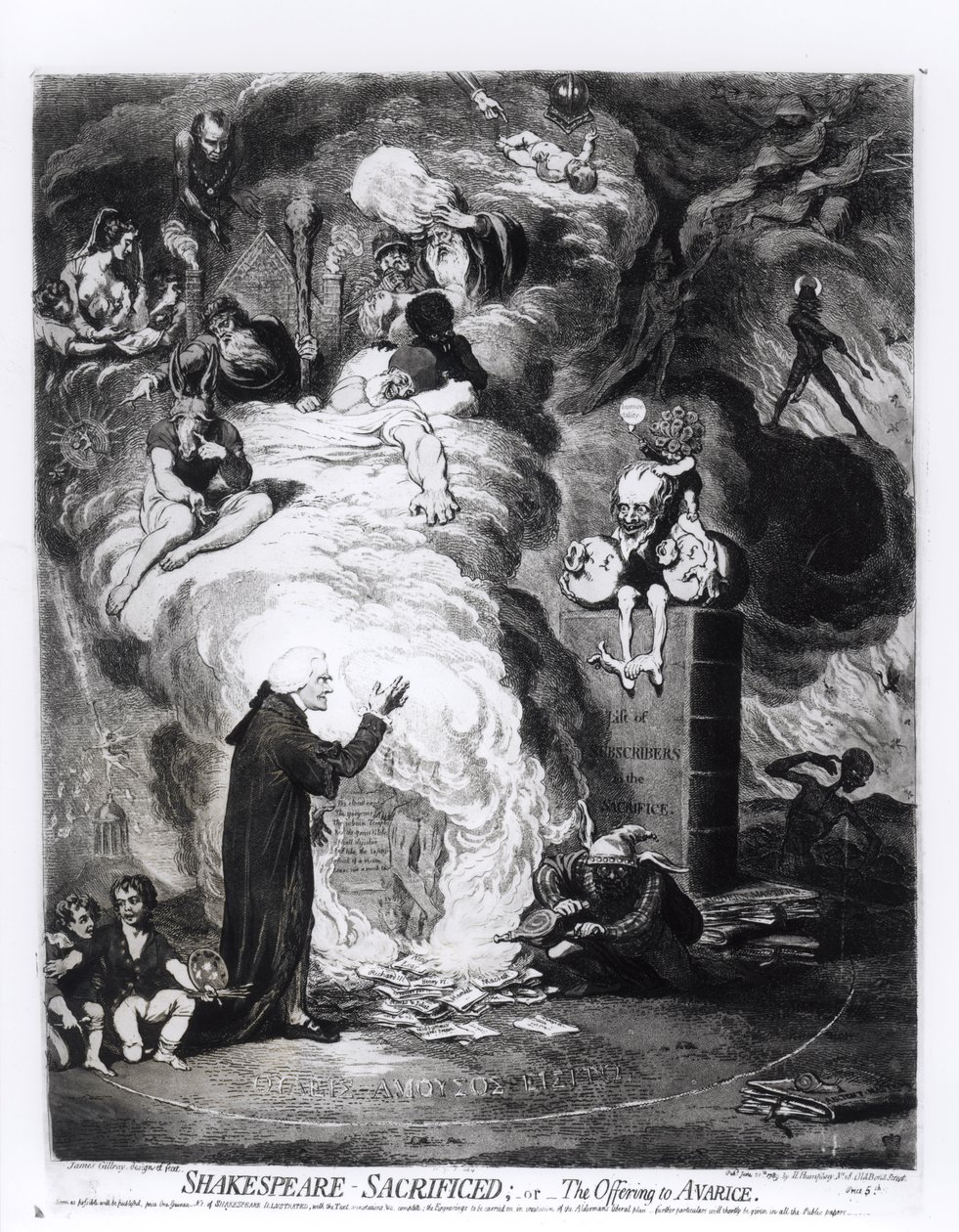 Shakespeare Sacrificed, eller The Offering to Avarice, utgitt i 1789 av James Gillray