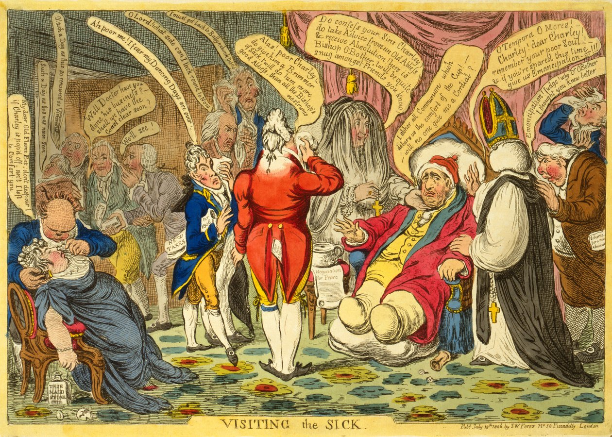 Besøker de syke, pub. 18. juli 1806 (håndfarget gravering) av James Gillray