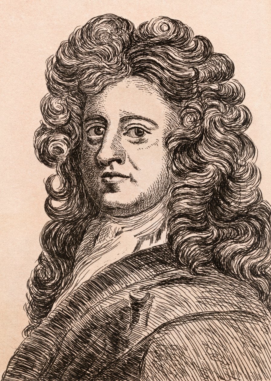 Sir Godfrey Kneller, illustrasjon fra '75 Portraits Of Celebrated Painters From Authentic Originals', utgitt i London, 1817 av James Girtin