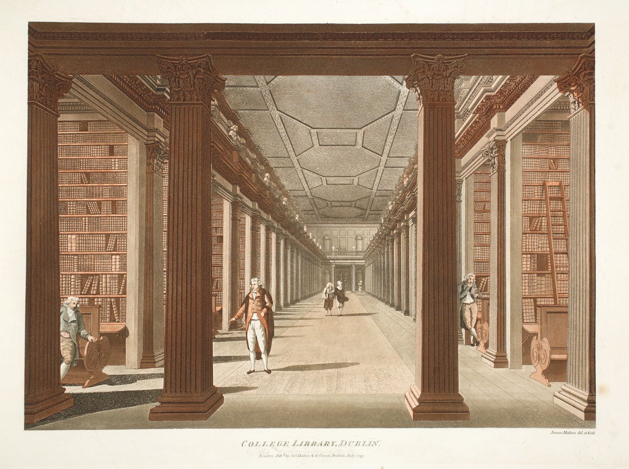 College Library, Dublin, 1793 (håndfarget gravering) av James Malton