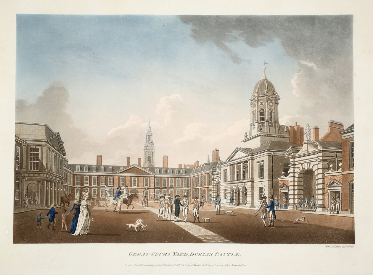 The Great Court Yard, Dublin Castle, 1792 (håndfarget gravering) av James Malton
