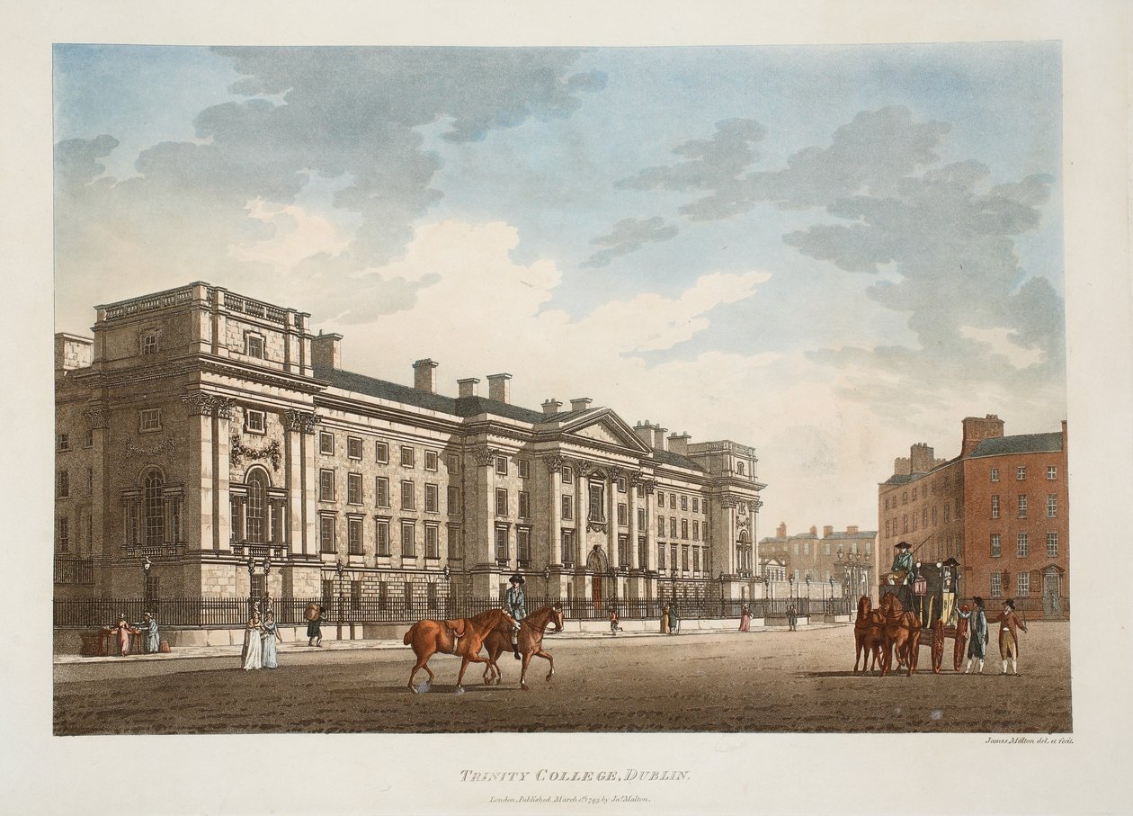 Trinity College, Dublin, 1793 (håndfarget gravering) av James Malton
