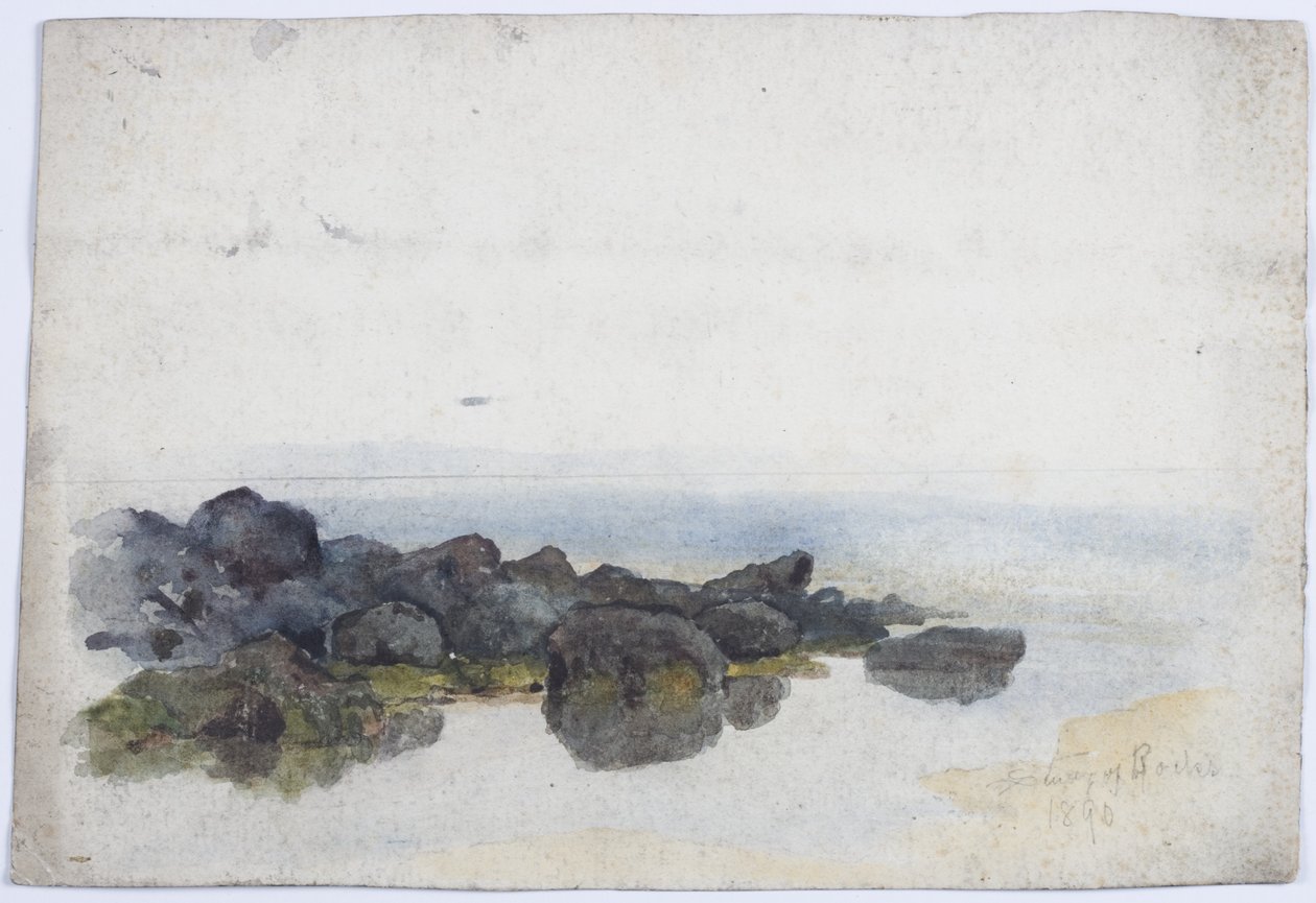 Study of Rocks (blyant, akvarell og kroppsfarge på papir) av James Miller Brown