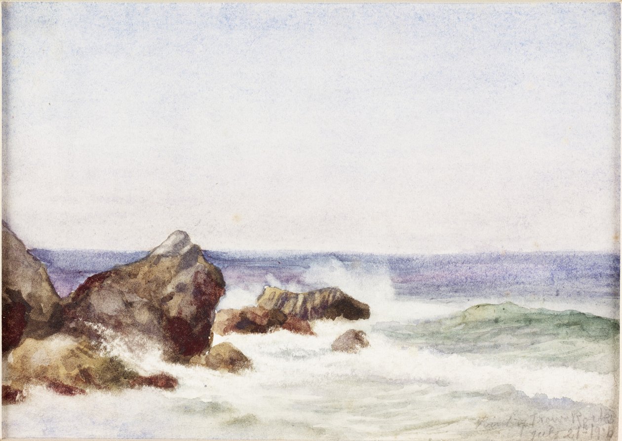 Trow Rocks (akvarell, kroppsfarge og å skrape ut på papir) av James Miller Brown