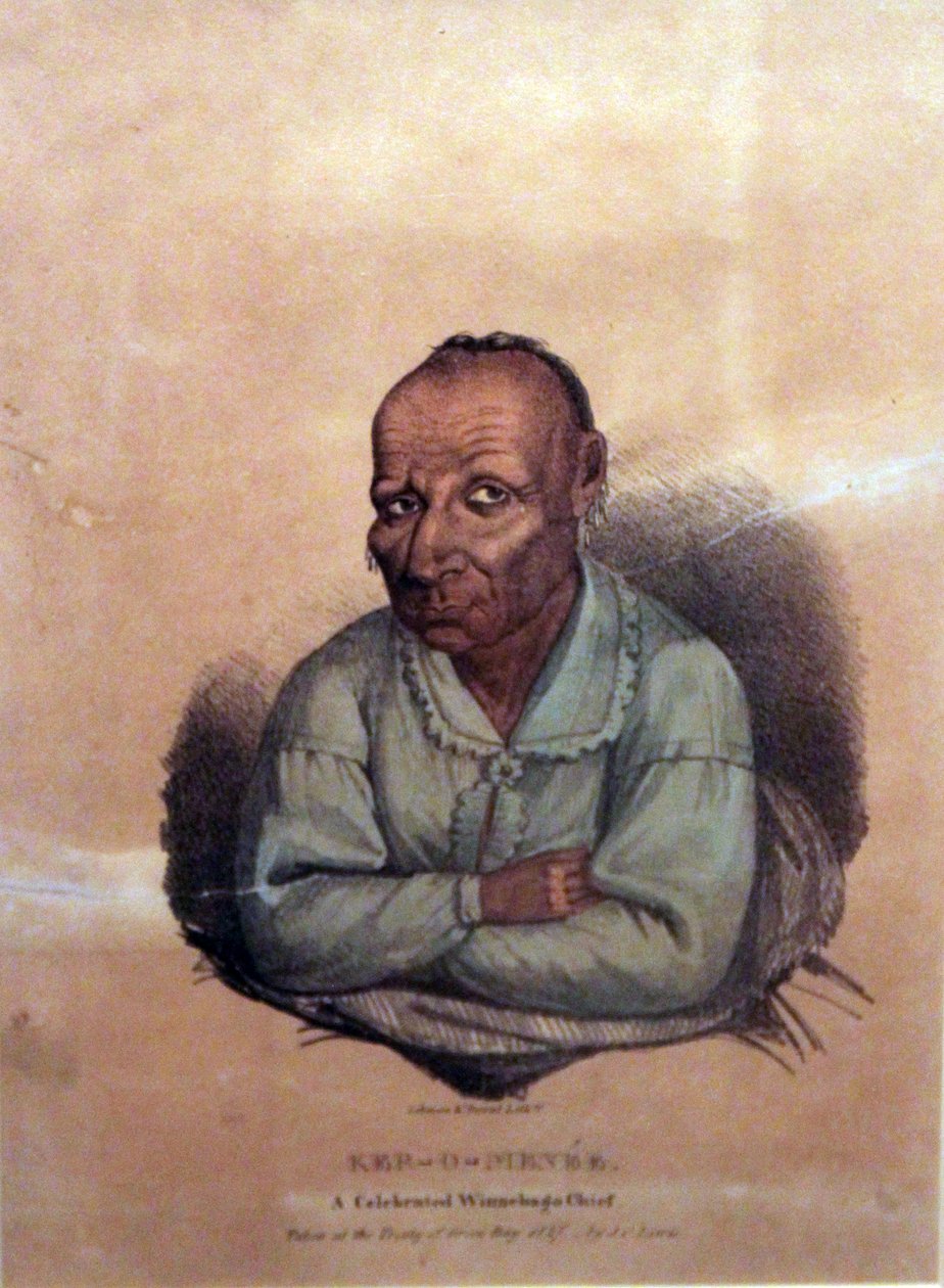 Ker-o-menée, en berømt Winnebago Chief, 1827 av James Otto Lewis