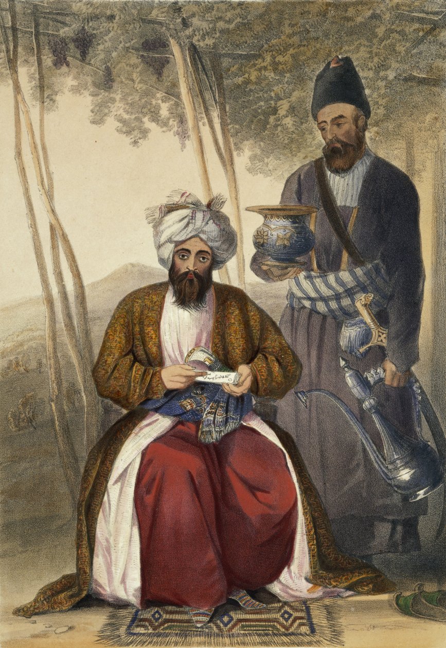 Mahommed Naib Shurreef, en berømt Kuzzilbach-sjef i Caubul og hans Peshkhidmut eller hovedbetjent, plate 15 fra 