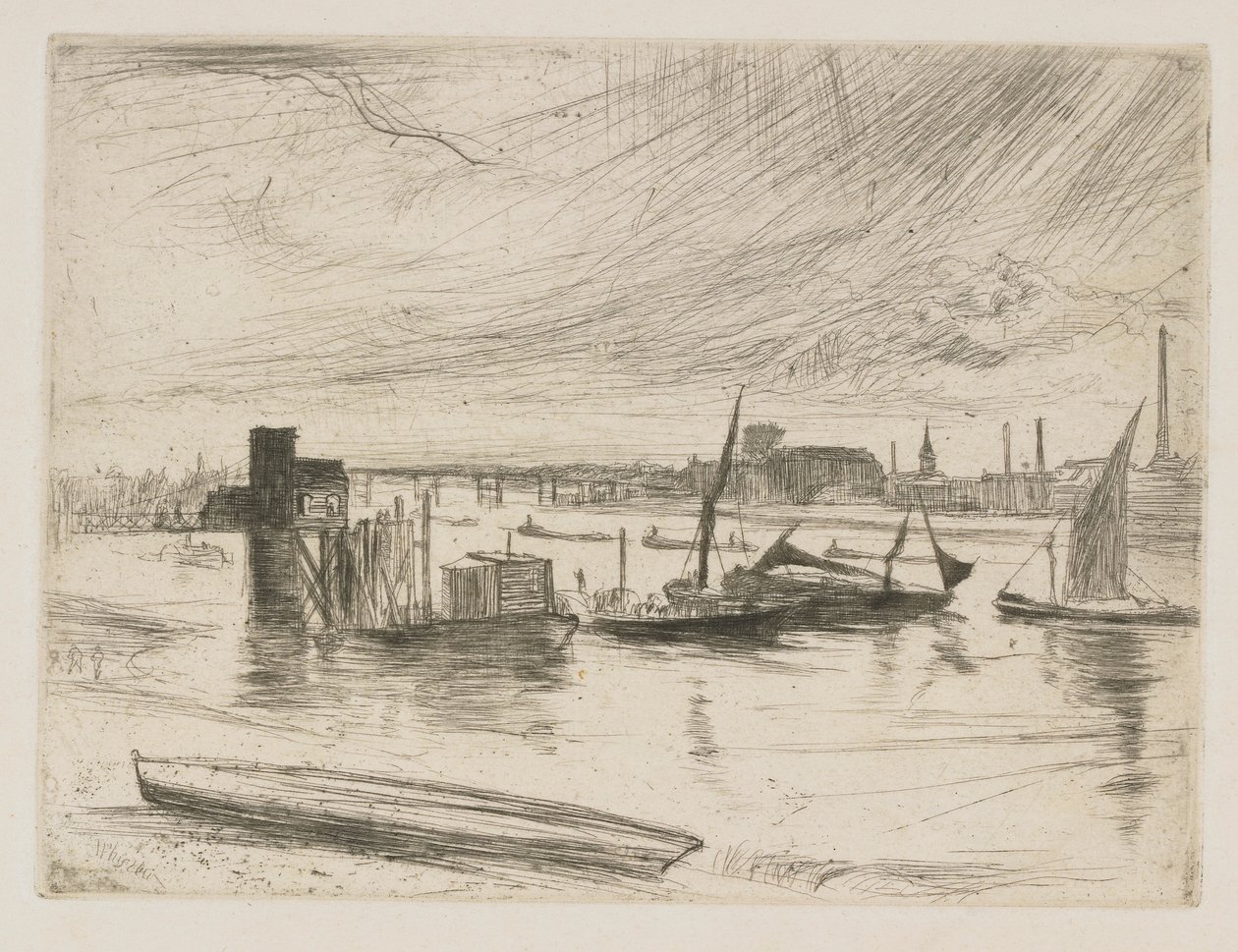Battersea Dawn Cadogan Pier, 1863. av James Abbott McNeill Whistler