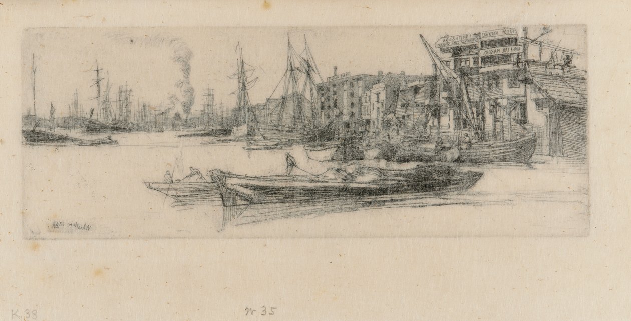 Thames Warehouses, 1859. av James Abbott McNeill Whistler