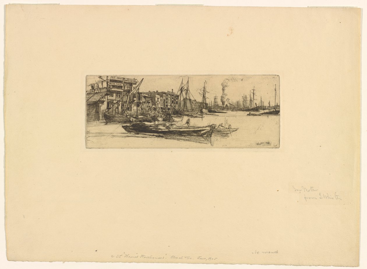Thames Warehouses, 1859. av James Abbott McNeill Whistler