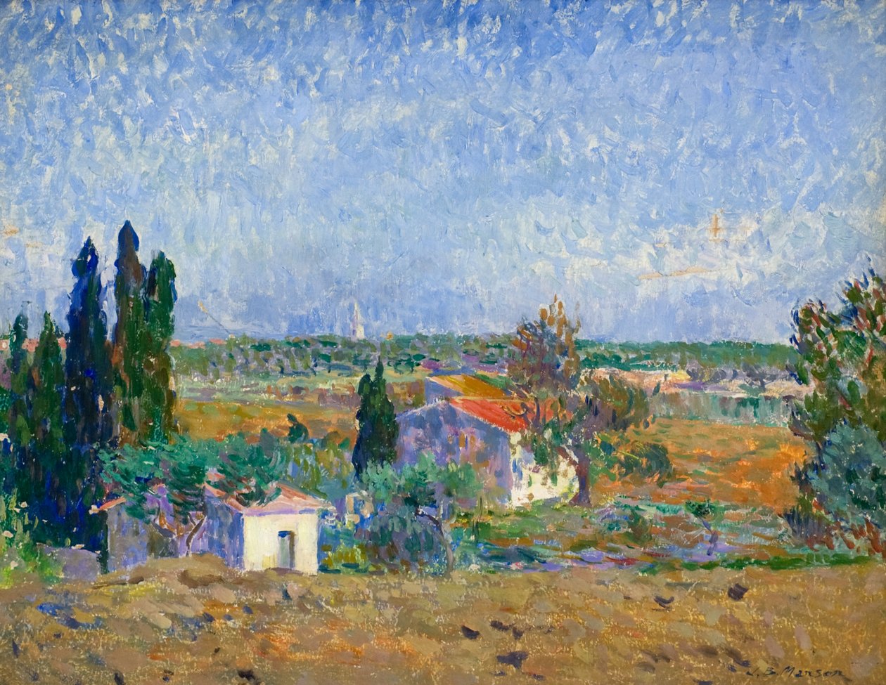 Landskap, 1900-tallet (olje om bord) av James Bolivar Manson