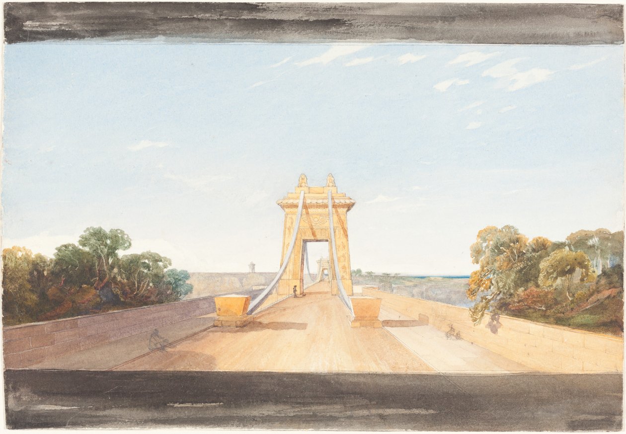 Clifton Suspension Bridge nær Bristol, ca. 1832. av James Bulwer