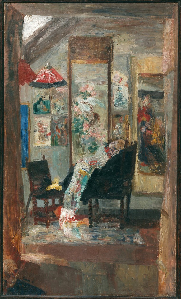 Skjelett ser på kinoserier, 1885. av James Ensor