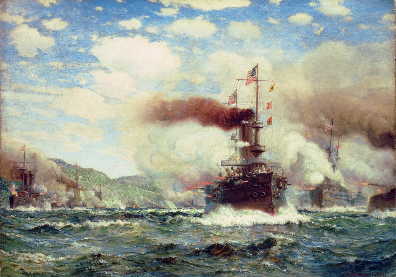 Naval Battle Explosion (olje på lerret) av James Gale Tyler