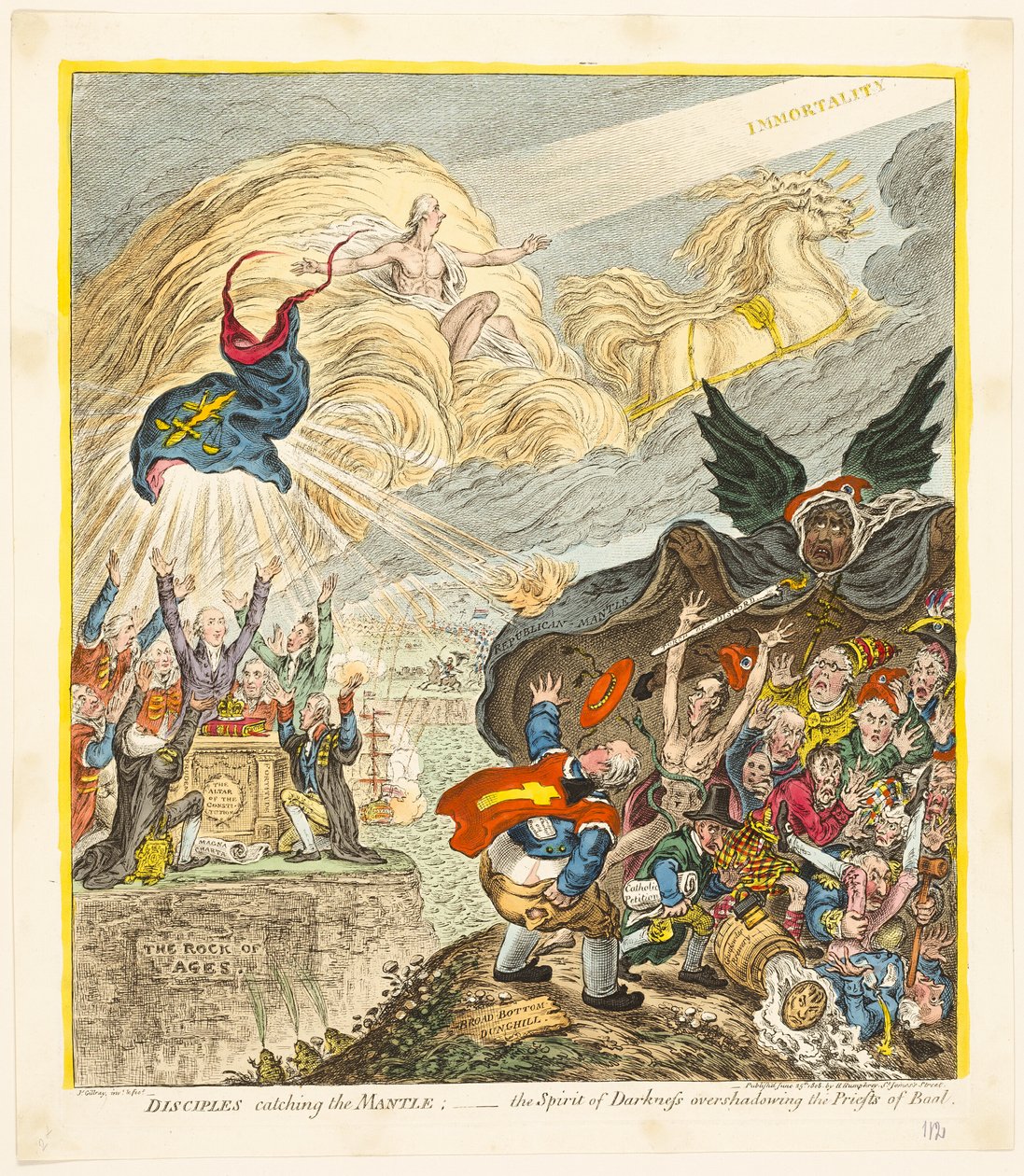Disipler som fanger mantelen av James Gillray