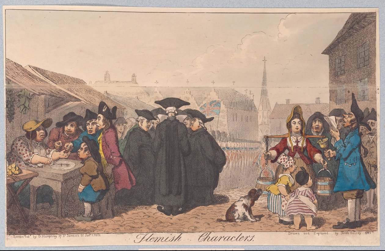 flamske karakterer, pub. 1822 (håndfarget gravering) av James Gillray