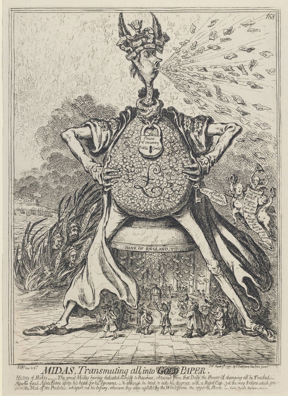 Midas, Transmuting all into Gold Paper, 1797 av James Gillray
