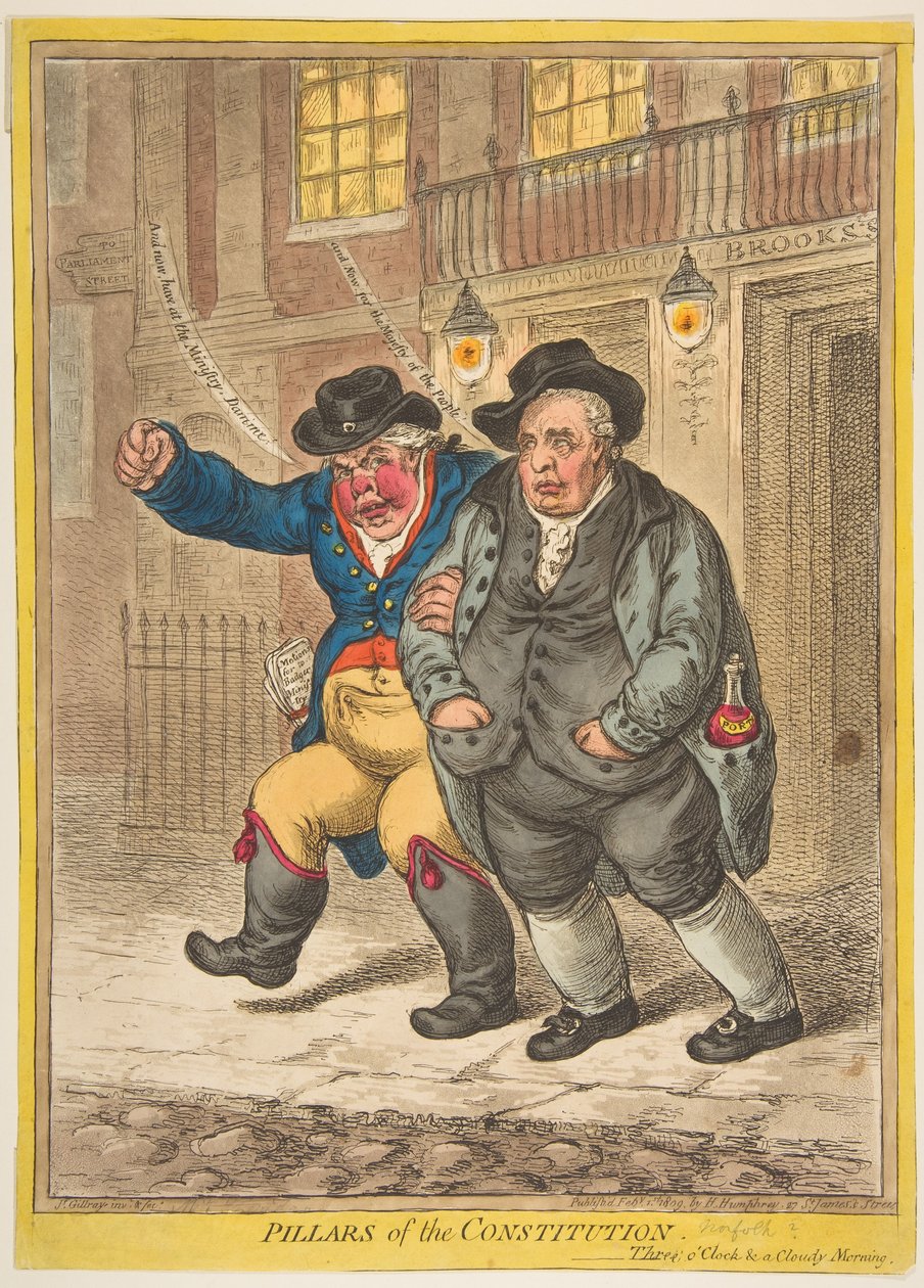 Grunnlovens søyler, 1. februar 1809. av James Gillray
