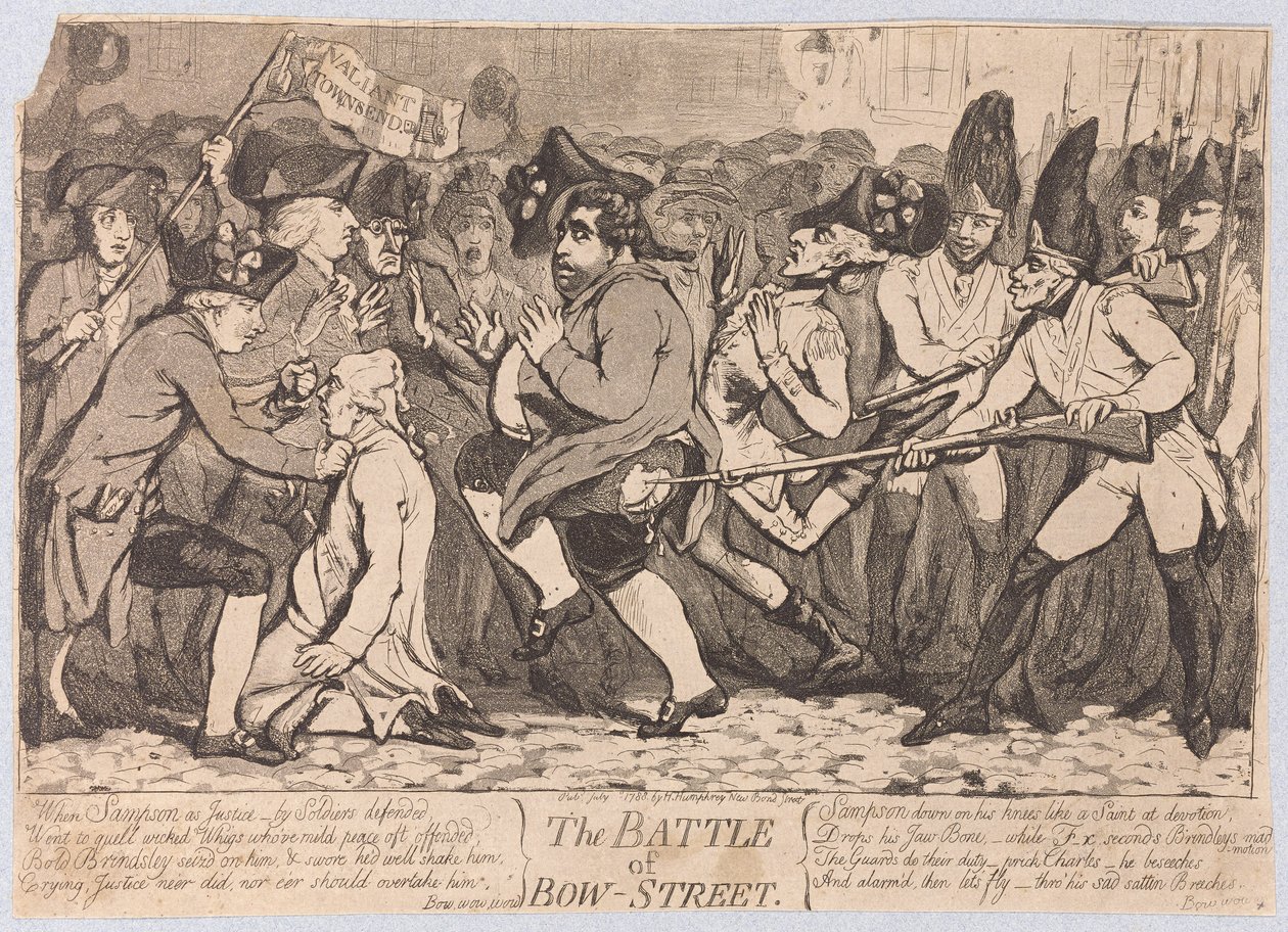 Slaget ved Bow-Street, pub. 1788 av James Gillray