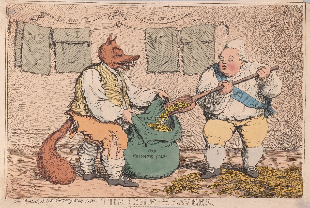 The Cole-Heavers, pub. 1783 (håndfarget gravering) av James Gillray