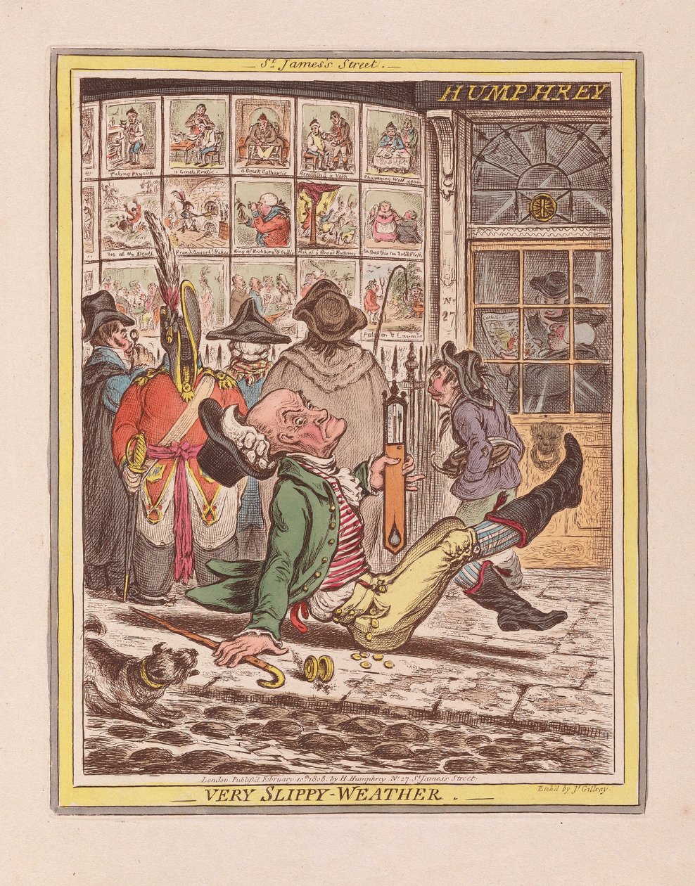 Veldig glatt vær, pub. 1808 (håndfarget gravering) av James Gillray