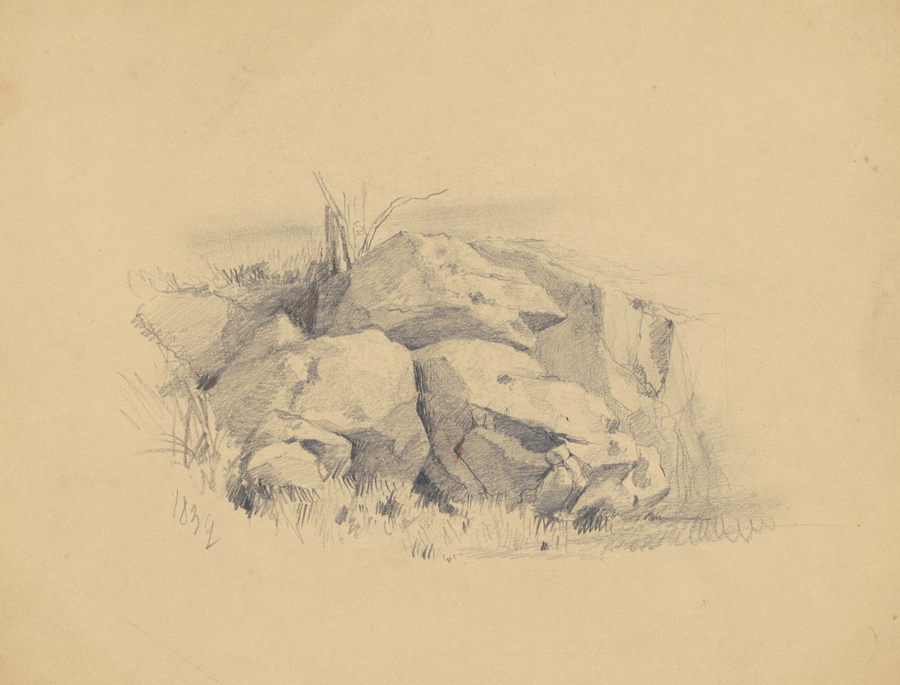 Rocks, 1839 (grafitt på vevd papir) av James Goodwin Clonney