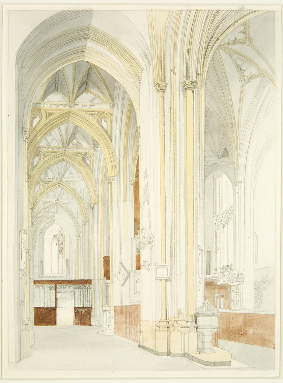 Interiør i Bristol Cathedral (uferdig) av James Johnson