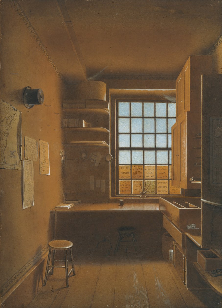 Interiør i et lotteri, 1821. av James Kidder