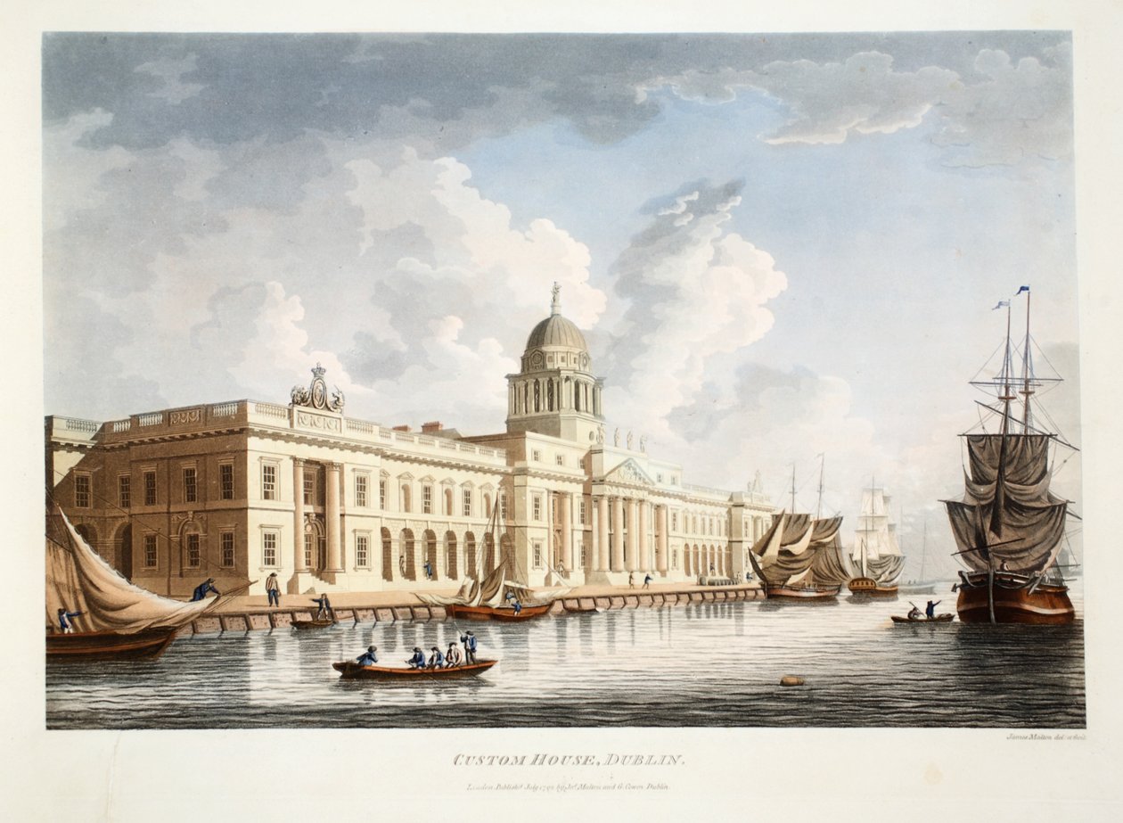 The Custom House, Dublin, 1792 (håndfarget gravering) av James Malton