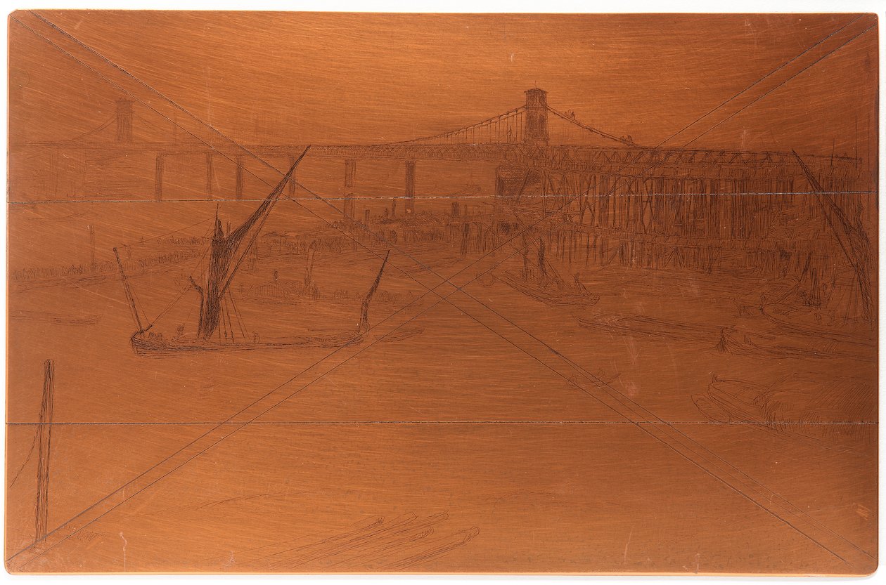 Etseplate: Old Hungerford Bridge av James Abbott McNeill Whistler