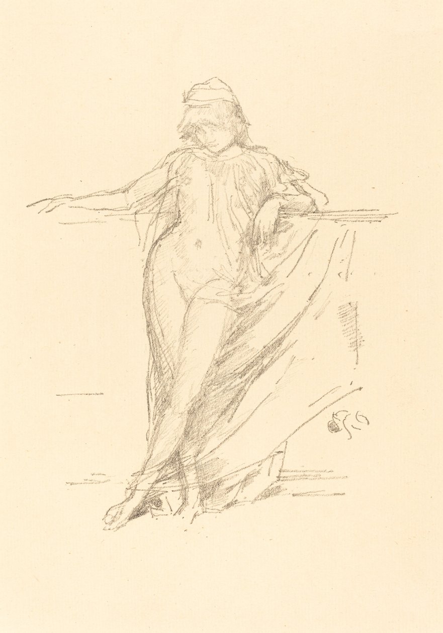 Liten drapert figur, skjev av James Abbott McNeill Whistler