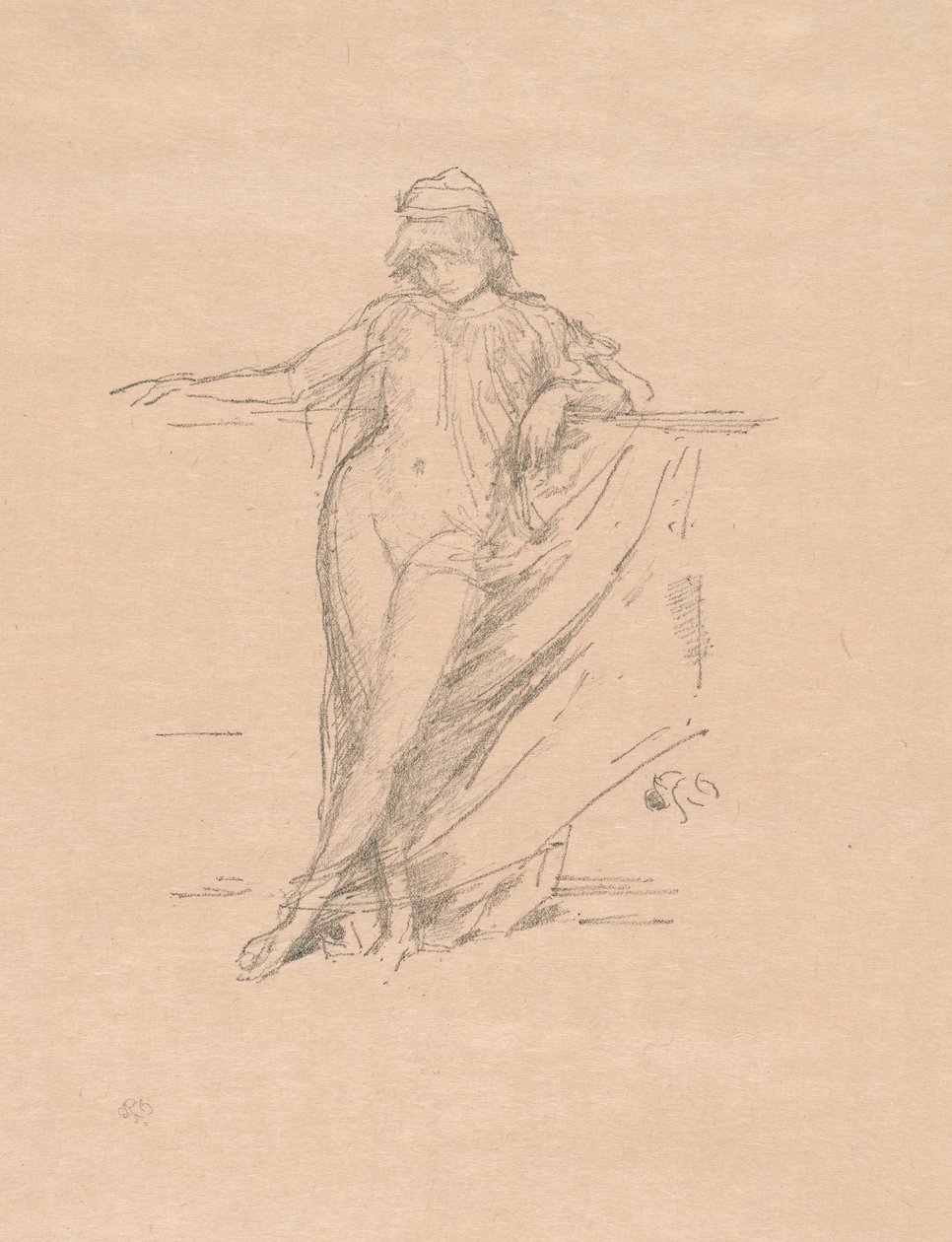 Liten drapert figur, skjev av James Abbott McNeill Whistler