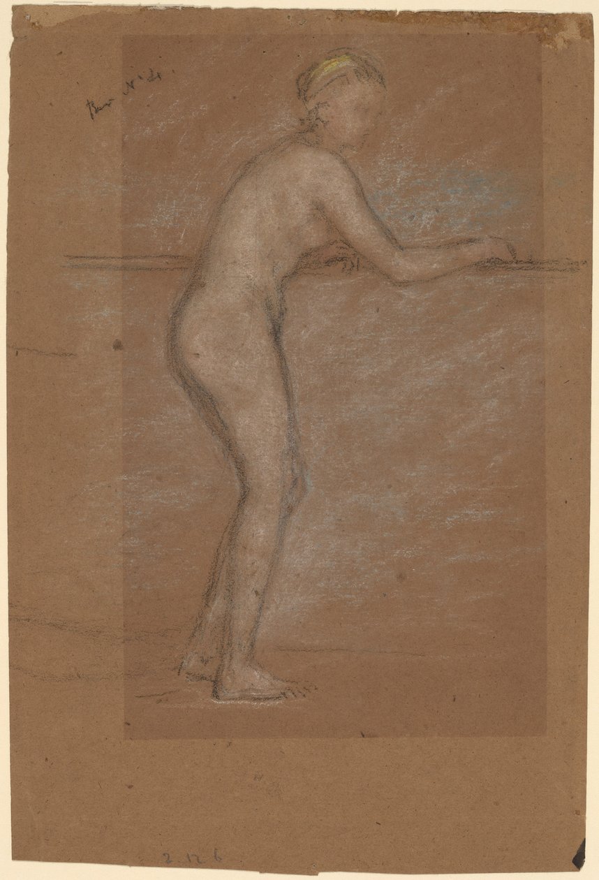 Naken lener seg på en skinne [recto] av James Abbott McNeill Whistler