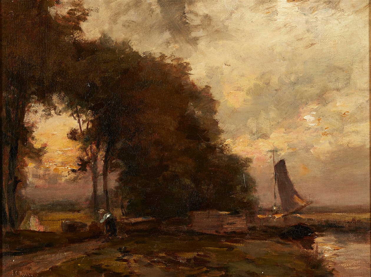 Et nederlandsk landskap (olje på lerret) av James Noble