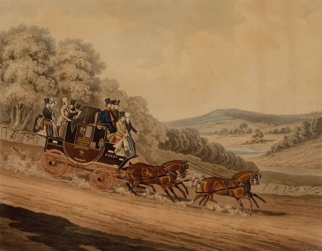 Manchester Coach (farget gravering) av James Pollard